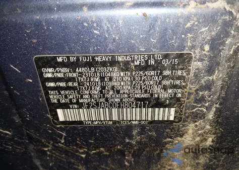 2015 Subaru Forester 2.5I from USA, damaged, VIN JF2SJABC0FH804717